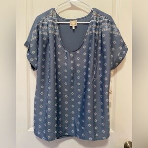 Truself Relaxed Blue Printed V-Neck Tunic Top